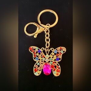 Fashion Jewelry Vibrant Gold tone Butterfly Keychain and Bag Charm